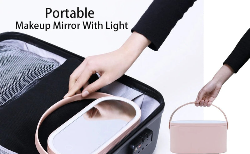 Portable LED Mirror with Storage – Makeup Organizer Box