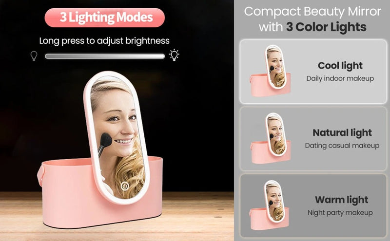Portable LED Mirror with Storage – Makeup Organizer Box