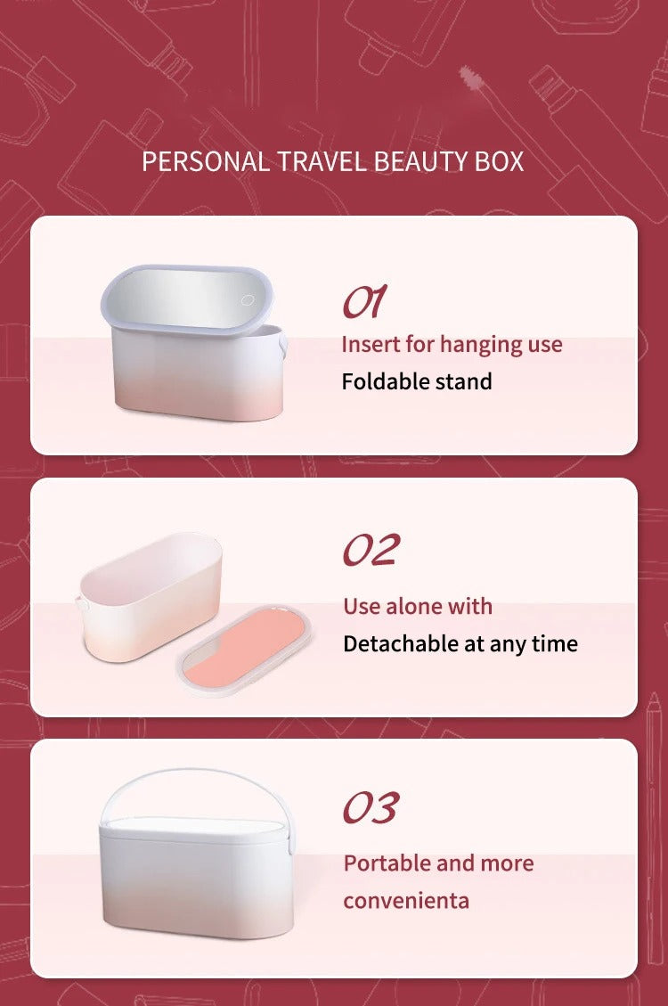 Portable LED Mirror with Storage – Makeup Organizer Box