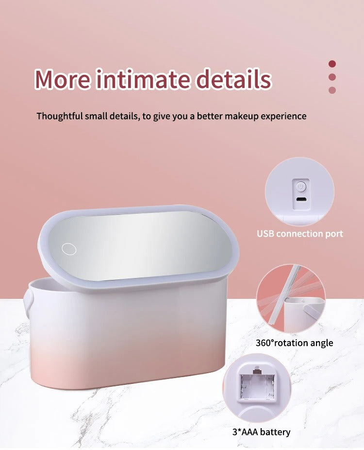 Portable LED Mirror with Storage – Makeup Organizer Box
