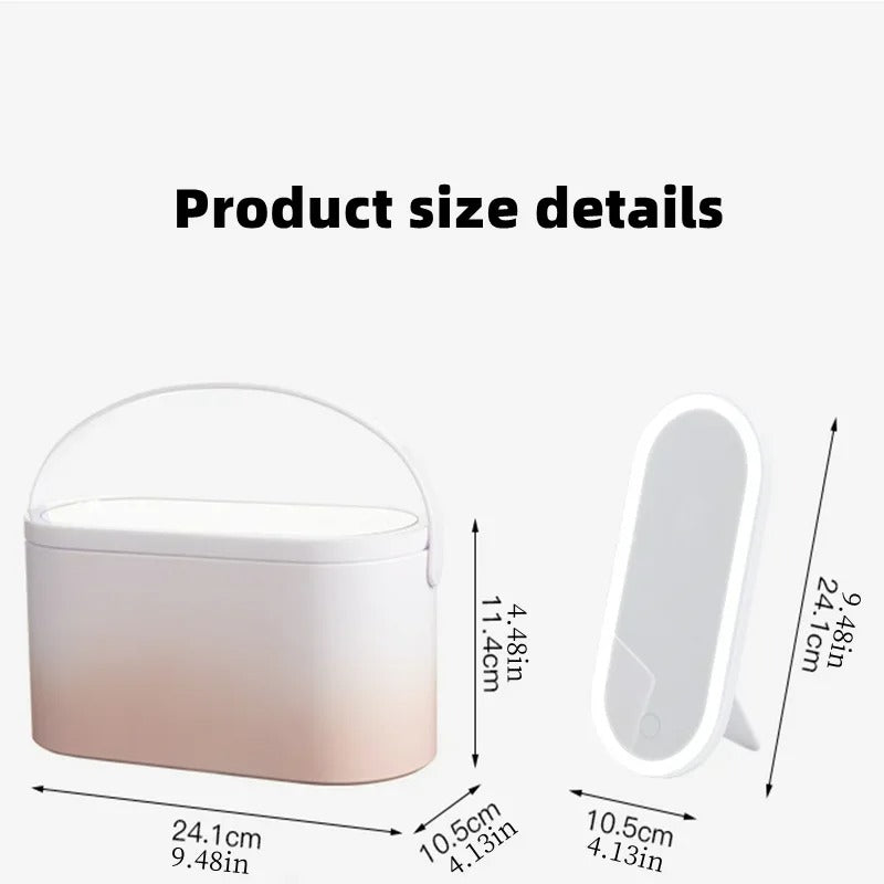 Portable LED Mirror with Storage – Makeup Organizer Box