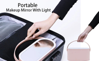 Portable LED Mirror with Storage – Makeup Organizer Box