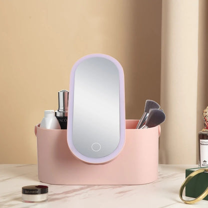 Portable LED Mirror with Storage – Makeup Organizer Box