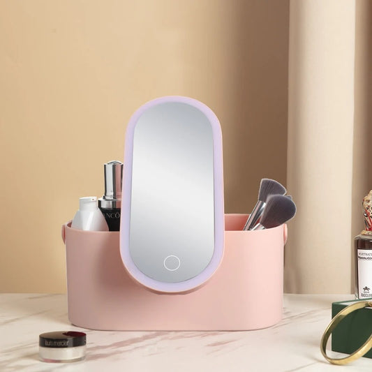 Portable LED Mirror with Storage – Makeup Organizer Box