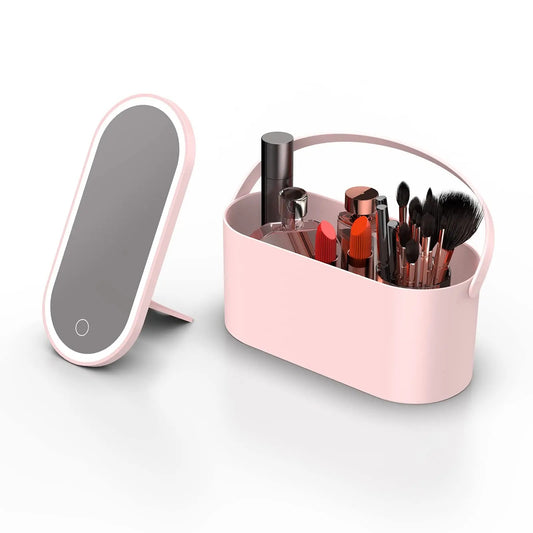 Portable LED Mirror with Storage – Makeup Organizer Box